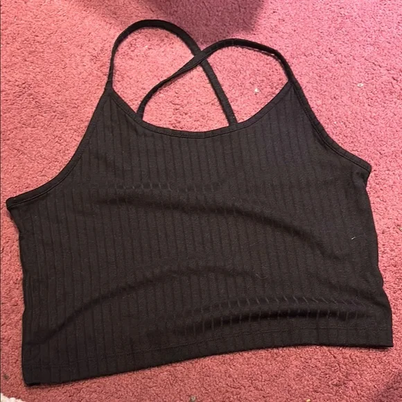 Black Ribbed Crop Top - Picture 1 of 3